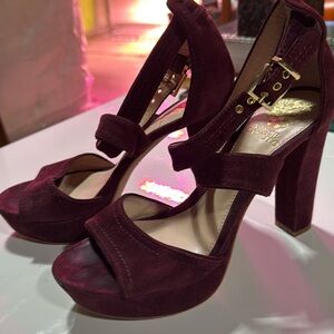 Vince Camuto burgundy suede strap platform. Size 8